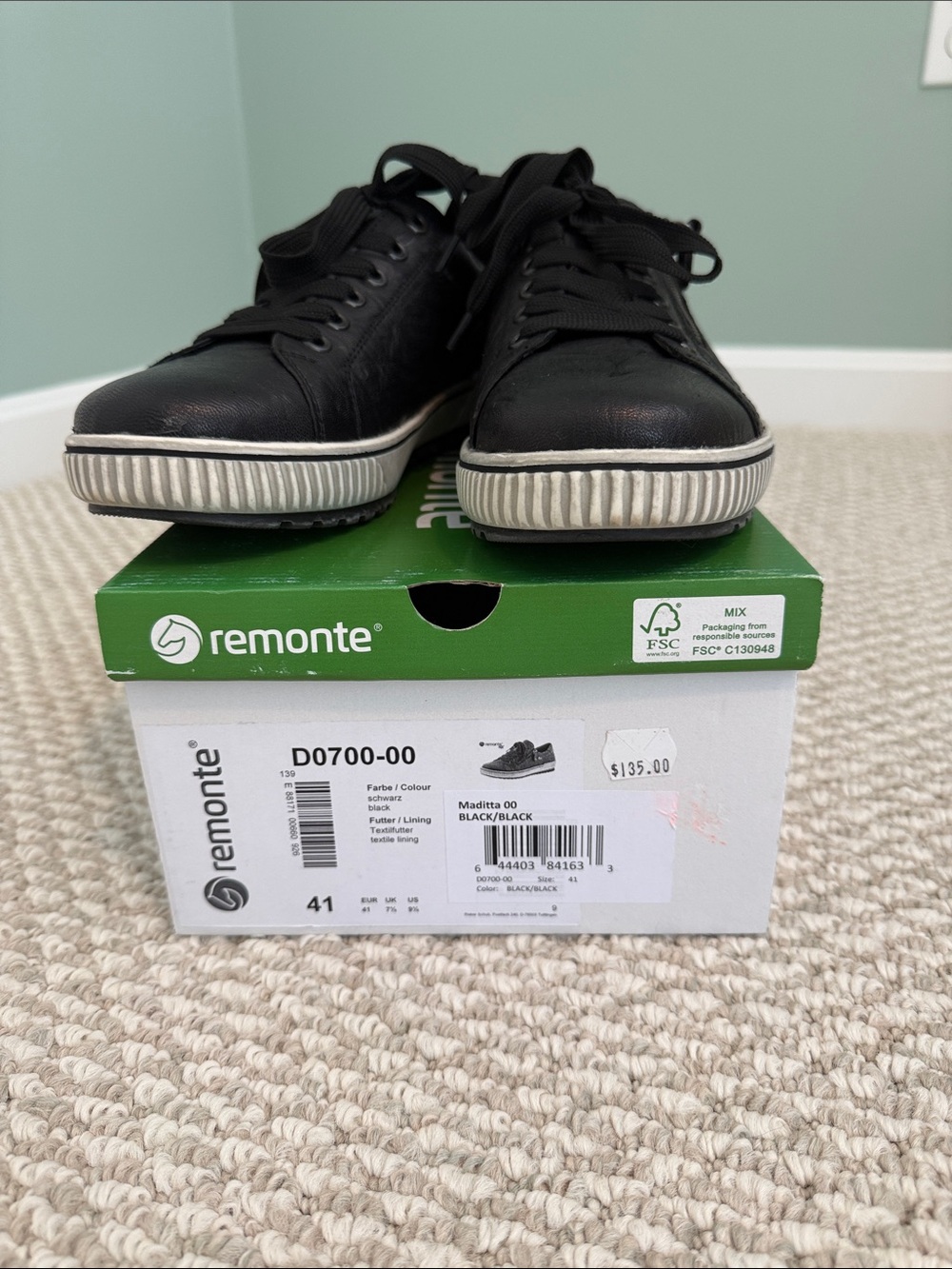 New Remonte Maditta black sneakers, sz 9.5